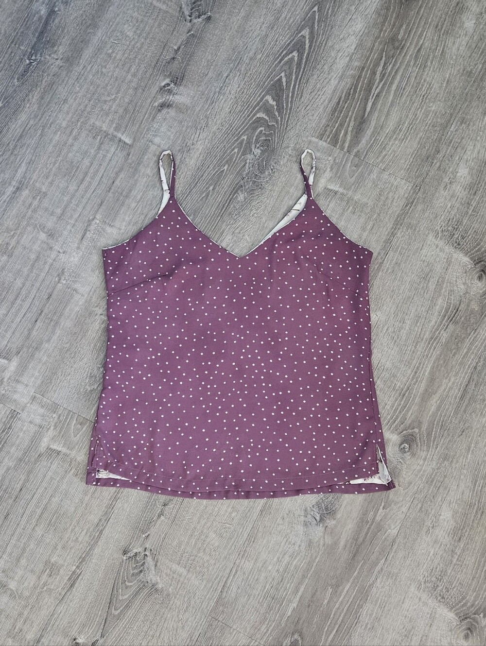 White House Black Market Reversible Tank Top  Purple Polka Dot Boho Chic Sz M/L